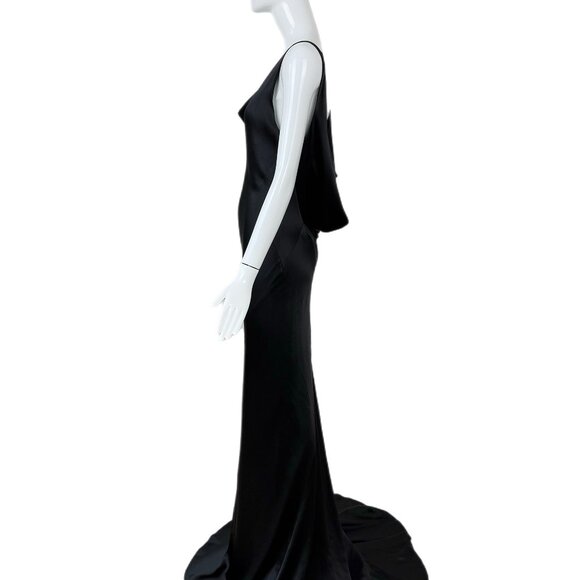 LES HABITUDES 2016 Black Liquid Silk Cowl Evening Gown Lace Maxi Dress - Picture 6 of 9